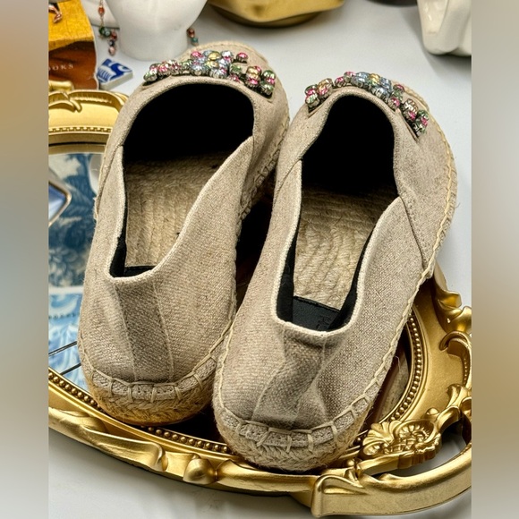 🆕 TORY BURCH 🧿 NWOT Ines Linen & Leather Bejewelled Espadrilles - Size 9 - Picture 8 of 16